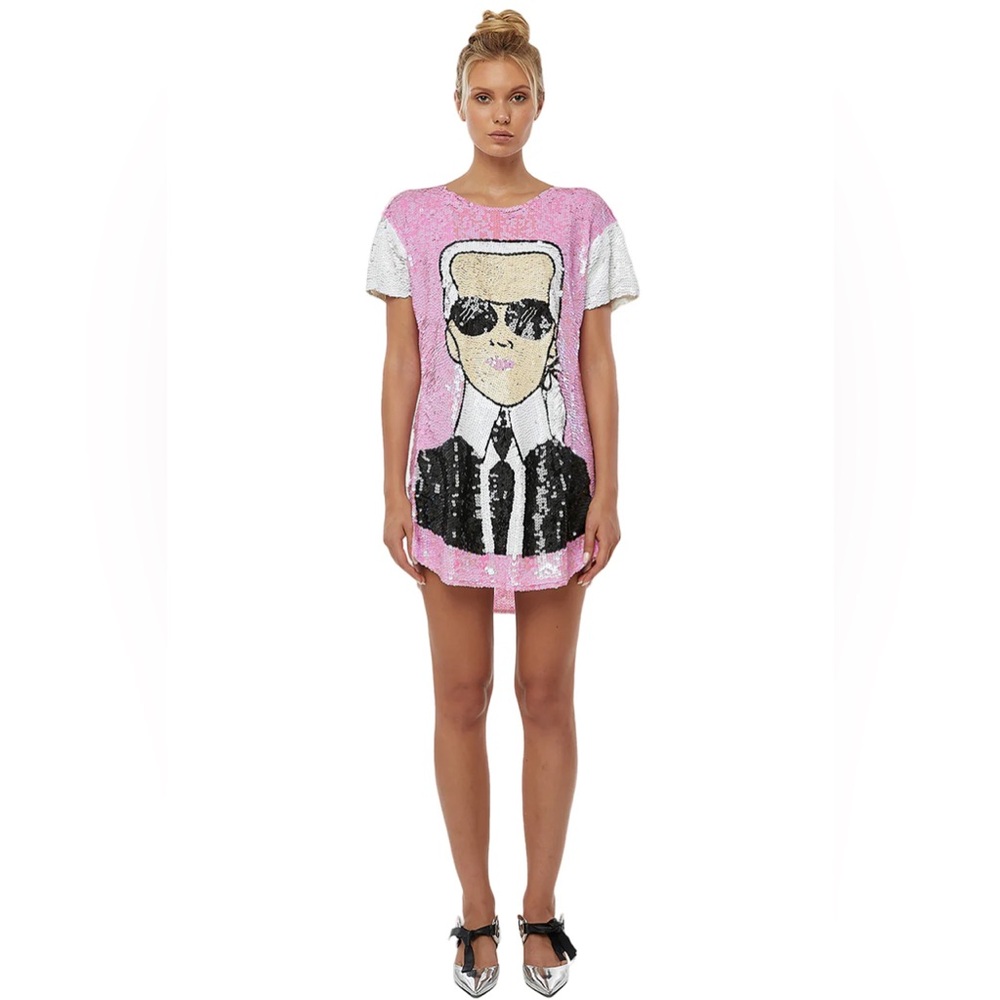 House of Mua Mua KARL PORTRAIT SEQUIN MAXI TEE DRESS.